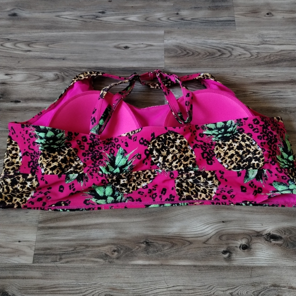 Torrid Wireless Adjustable Scoop Bikini Top in Leopard Pineapple Pink Size 4X - Picture 3 of 5